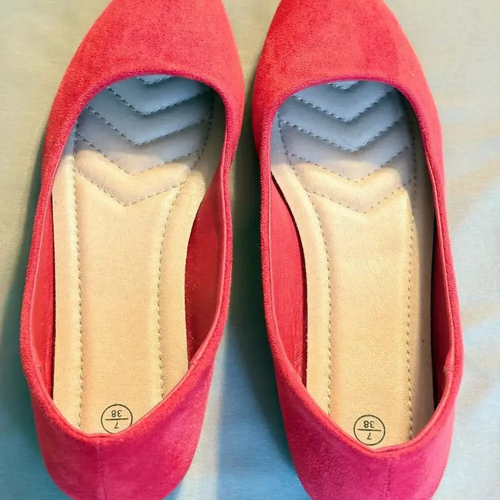 Unbranded Red Suede Pointed Toe Ballet Flats